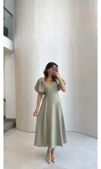 Bella Balon Kol Midi Boy Elbise - Mint - Kod: 2384