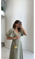 Bella Balon Kol Midi Boy Elbise - Mint - Kod: 2384