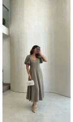 Bella Balon Kol Midi Boy Elbise - Vizon - Kod: 2384