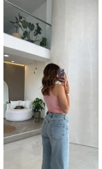 Halter Yaka Göğüs Pedli Crop Body - Pembe - Kod: 5044
