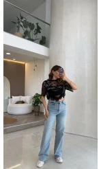Dantel T-shirt - Siyah - Kod: 1098