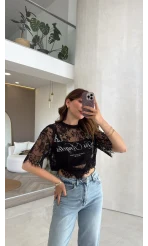 Dantel T-shirt - Siyah - Kod: 1098
