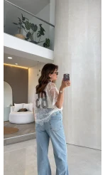 Dantel T-shirt - Ekru - Kod: 1098
