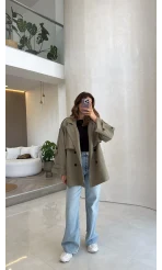 Nia Kuşaklı Kısa Trençkot - Haki - Kod: 9580