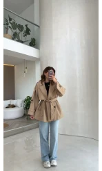 Nia Kuşaklı Kısa Trençkot - Camel - Kod: 9580