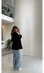 Nia Kuşaklı Kısa Trençkot - Siyah - Kod: 9580