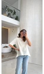 Modal T-shirt - Ekru - Kod: 1069
