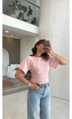 Shay Beli Büzgülü Bluz - Pembe - Kod: 1085