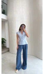 Solenne Bol Paça Modal Pantolon - İndigo - Kod: 51113