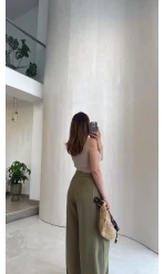 Solenne Bol Paça Modal Pantolon - Haki - Kod: 51113