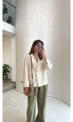Tek Düğmeli Gömlek Bluz - Natural - Kod: 5461