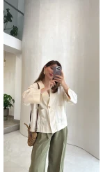 Tek Düğmeli Gömlek Bluz - Natural - Kod: 5461