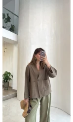 Tek Düğmeli Gömlek Bluz - Haki - Kod: 5461