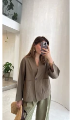 Tek Düğmeli Gömlek Bluz - Haki - Kod: 5461