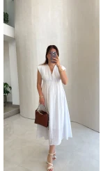 Penny Keten Astarlı Bağlamalı Elbise - Beyaz - Kod: 3082