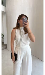 Amanda Fular Bağlamalı Takım - Beyaz - Kod: 9163
