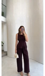 Linda Yelek Pantolon Takım - Bordo - Kod: 8128