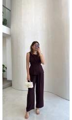 Linda Yelek Pantolon Takım - Bordo - Kod: 8128