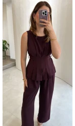 Linda Yelek Pantolon Takım - Bordo - Kod: 8128