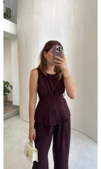 Linda Yelek Pantolon Takım - Bordo - Kod: 8128