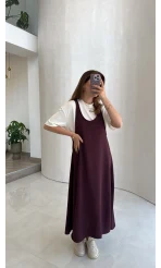 Mürdüm Ekru Tişört Elbise Takım - Kod: 4131