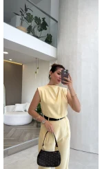 Kemerli Sıfır Kol Tulum - Sarı - Kod: 580907