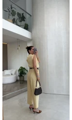Kemerli Sıfır Kol Tulum - Sarı - Kod: 580907