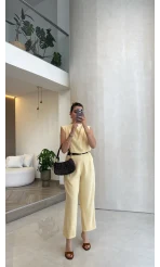 Kemerli Sıfır Kol Tulum - Sarı - Kod: 580907