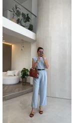 Kemerli Sıfır Kol Tulum - Mavi - Kod: 580907
