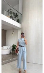 Kemerli Sıfır Kol Tulum - Mavi - Kod: 580907