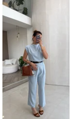 Kemerli Sıfır Kol Tulum - Mavi - Kod: 580907