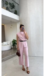 Kemerli Sıfır Kol Tulum - Pembe - Kod: 580907
