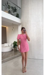 Astarı Şortlu Mini Elbise - Pembe - Kod: 4195