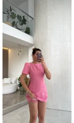 Astarı Şortlu Mini Elbise - Pembe - Kod: 4195