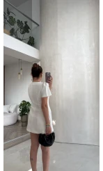 Astarı Şortlu Mini Elbise - Ekru - Kod: 4195