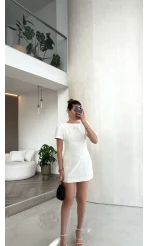 Astarı Şortlu Mini Elbise - Ekru - Kod: 4195