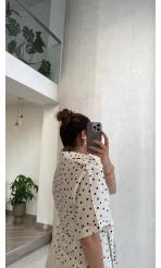 Puantiye Desenli Kemerli Gömlek - Ekru - Kod: 5501