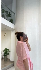 Puantiye Desenli Kemerli Gömlek - Pembe - Kod: 5501