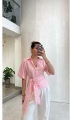 Puantiye Desenli Kemerli Gömlek - Pembe - Kod: 5501