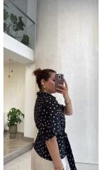 Puantiye Desenli Kemerli Gömlek - Siyah - Kod: 5501