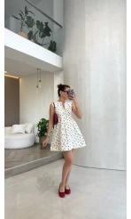 Denim Puantiye Desenli Mini Elbise - Ekru - Kod: 580951