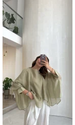 Uçuşan Pelerin Bluz - Ada Çayı - Kod: 5026
