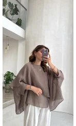 Uçuşan Pelerin Bluz - Bronz - Kod: 5026