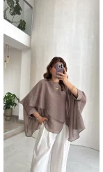 Uçuşan Pelerin Bluz - Bronz - Kod: 5026