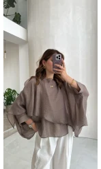 Uçuşan Pelerin Bluz - Bronz - Kod: 5026