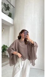 Uçuşan Pelerin Bluz - Bronz - Kod: 5026