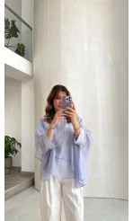 Uçuşan Pelerin Bluz - Lila - Kod: 5026