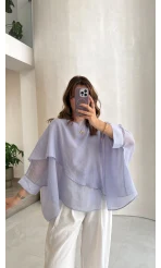 Uçuşan Pelerin Bluz - Lila - Kod: 5026