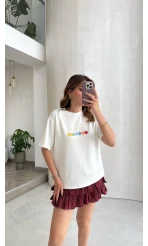 Cherry Baskılı T-shirt - Ekru - Kod: 1102