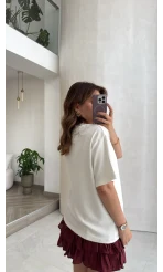 Cherry Baskılı T-shirt - Ekru - Kod: 1102